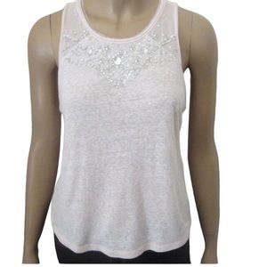 A&F Abercrombie & Fitch Embellished Off White/Light Pink Tank Top Size Small